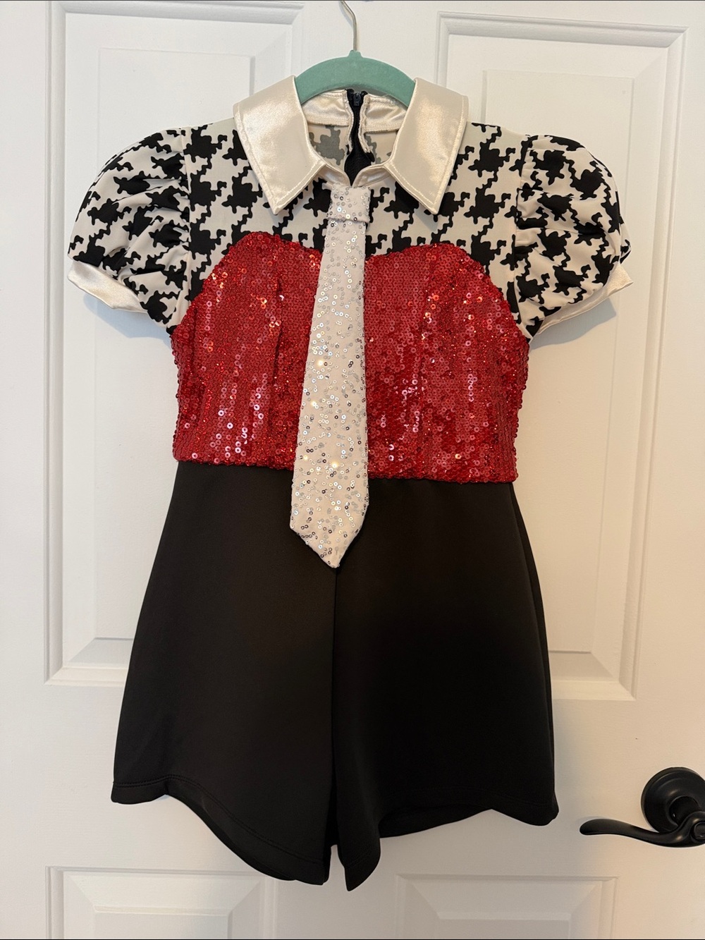 Weissman Red Sequin & Black Romper with Sparkle Tie